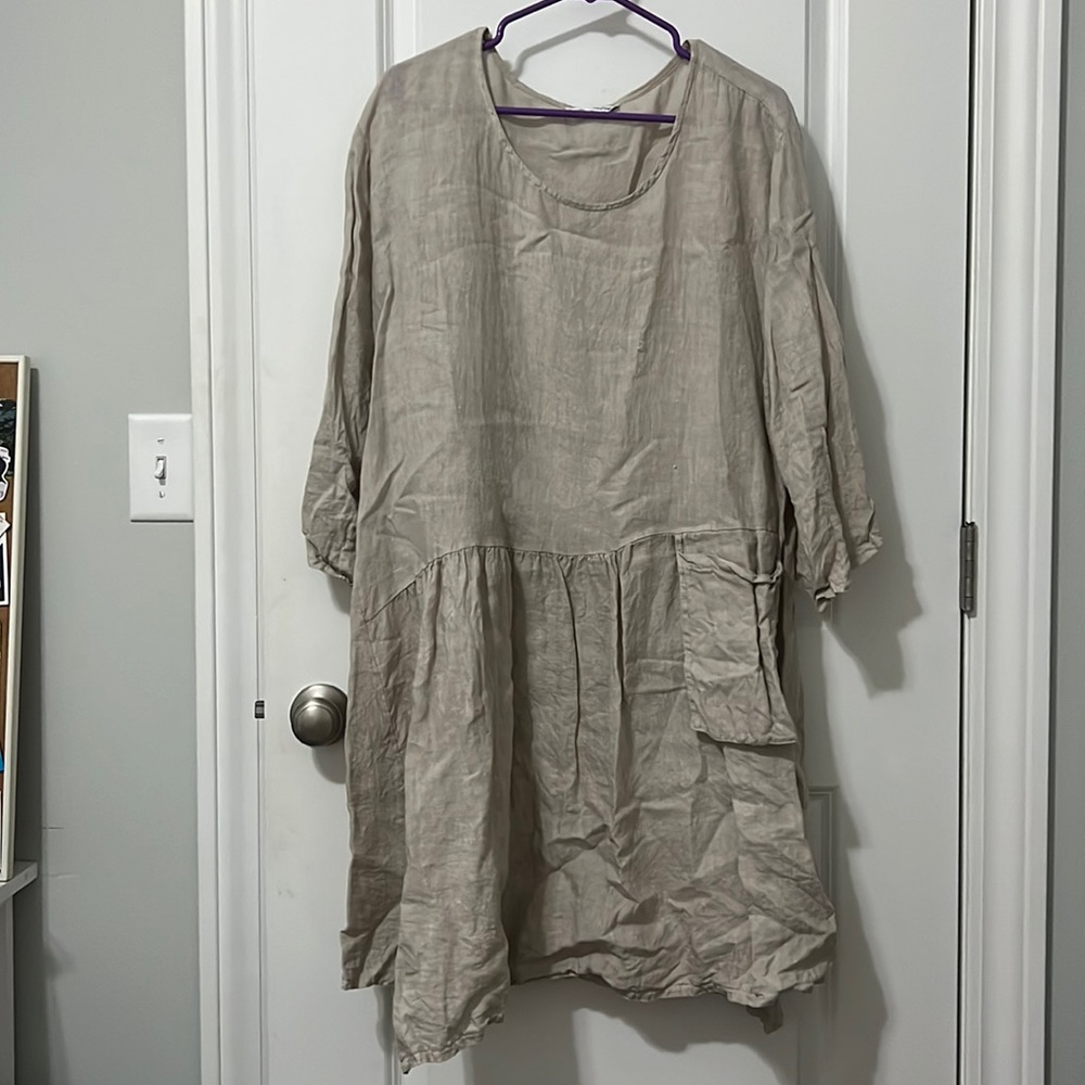 Miss Rose Sister Violet Long Sleeve Tan Linen Dress